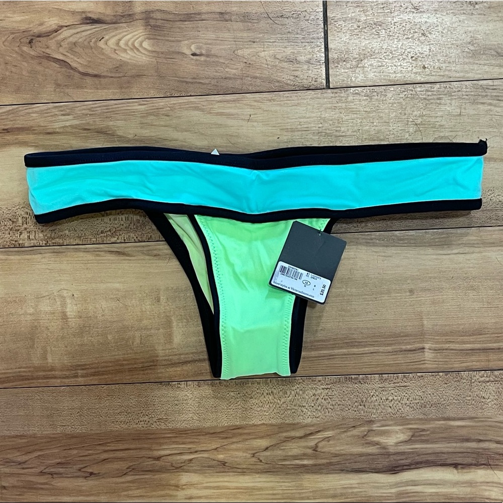 NWT Victoria’s Secret Swim Bikini Bottom Itsy Brazilian Green Colorblock XS